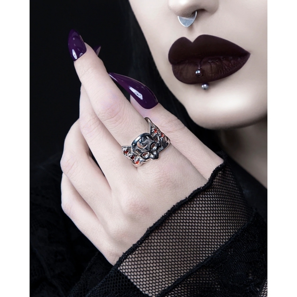 Rogue + Wolf ✦ Sands of Time Ring ✦ Skull Crescent Moon Garnet Ruby Citrine Sz 6